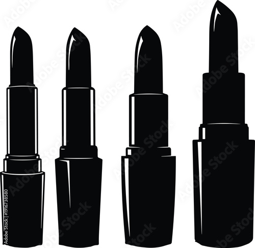 Set of elegant black lipstick tubes for makeup and beauty