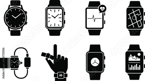 Smartwatch icon set for designers and developers various wearable device illustrations