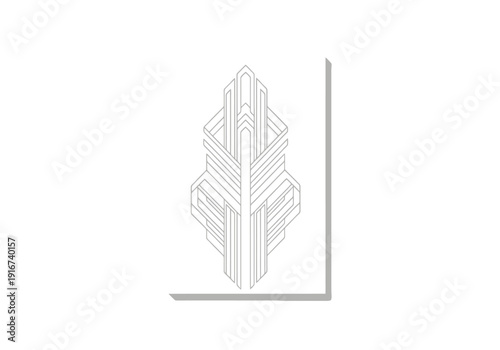 Abstract Geometric architectural structure design with clean lines and modern perspective showcased on a white background with subtle shadow effects