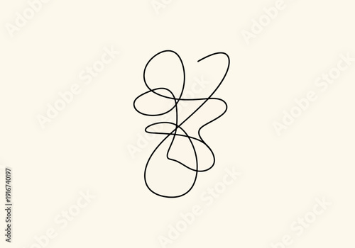 Abstract continuous line art forming a unique doodle on a neutral background symbolizing creativity and flow of thought