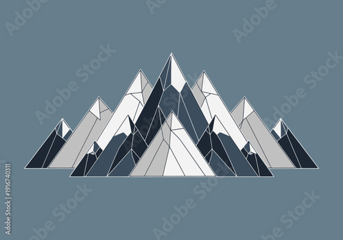 Geometric Mountain Range Landscape Design Abstract Style Minimalist Peaks Representation Cool Blue Gray Tones for Backgrounds or Decoration