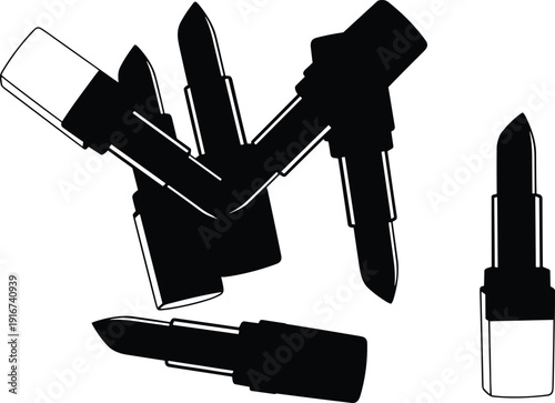 Vibrant black lipstick collection on white background