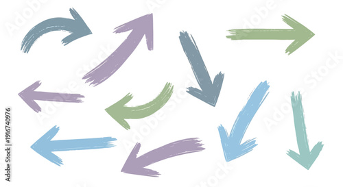 Colorful arrows point in various directions on white background