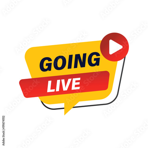 red going live announcement sticker for social media broadcasting and real time virtual event streaming