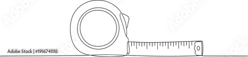 Measuring tape roll, monochrome line art illustration, construction and design tool
