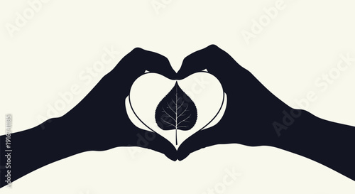Hands form heart shape around leaf symbolizing love and care for nature da 190