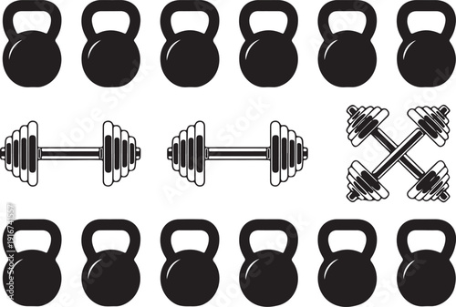 Kettlebells and dumbbells for fitness and exercise routine