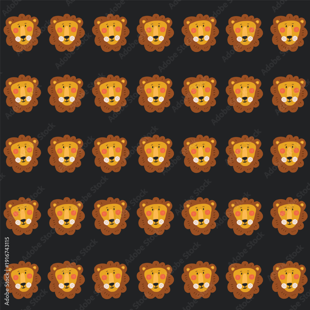 Obraz premium Seamless Lion Pattern in Clean Grid Layout. This vector design is great for fabric, wallpaper, wrapping paper and nursery textiles.