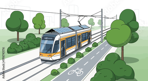 Solar Powered Tram in Green Urban Park