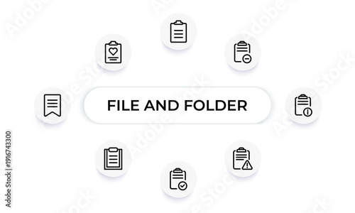 File and Folder Line Icon Set – Minimal Outline Vector Icons for Document Management, Cloud Storage and Business Workflow Organization