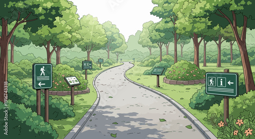Forest Path with Signage and Information Boards