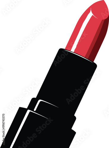 Vibrant red lipstick in sleek black tube for beauty and makeup