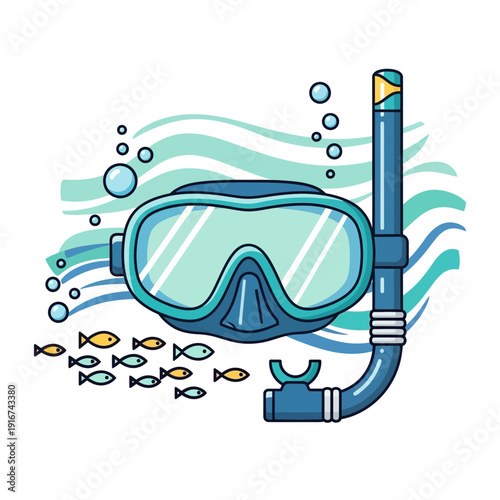 Snorkeling Gear Snorkel Mask and Tubing in Ocean Scene