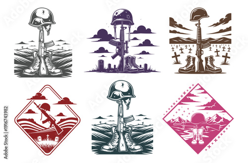 Collection of six unique mushroom illustrations in various colors and designs Memorial Day