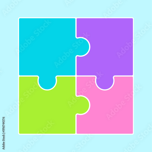 4ピースのビビッドカラーのパズルのアイコン - 組み合わせのイメージや4分割の図のテンプレート素材
