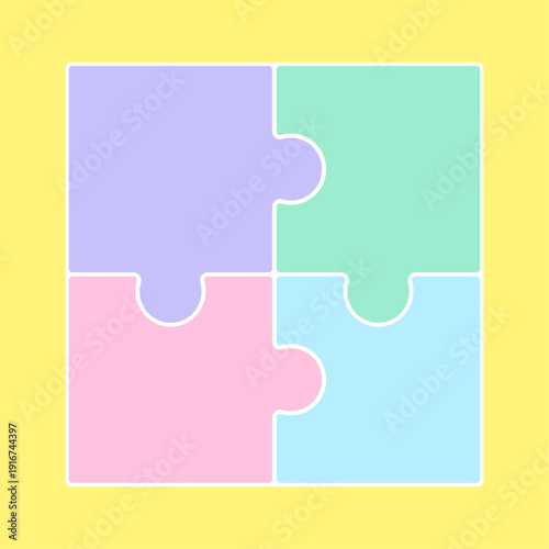 4ピースのパステルカラーのパズルのアイコン - つながりのイメージや4分割の図解のテンプレート素材