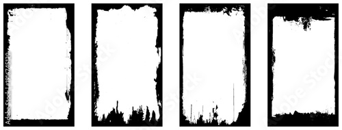 Vector illustration. Grunge overlay frame. Hand drawn abstract border set. Ink brush strokes edge texture.