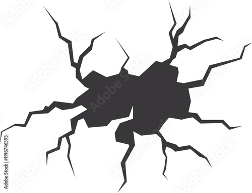 Ground crack. Black surface damage. Rough hole