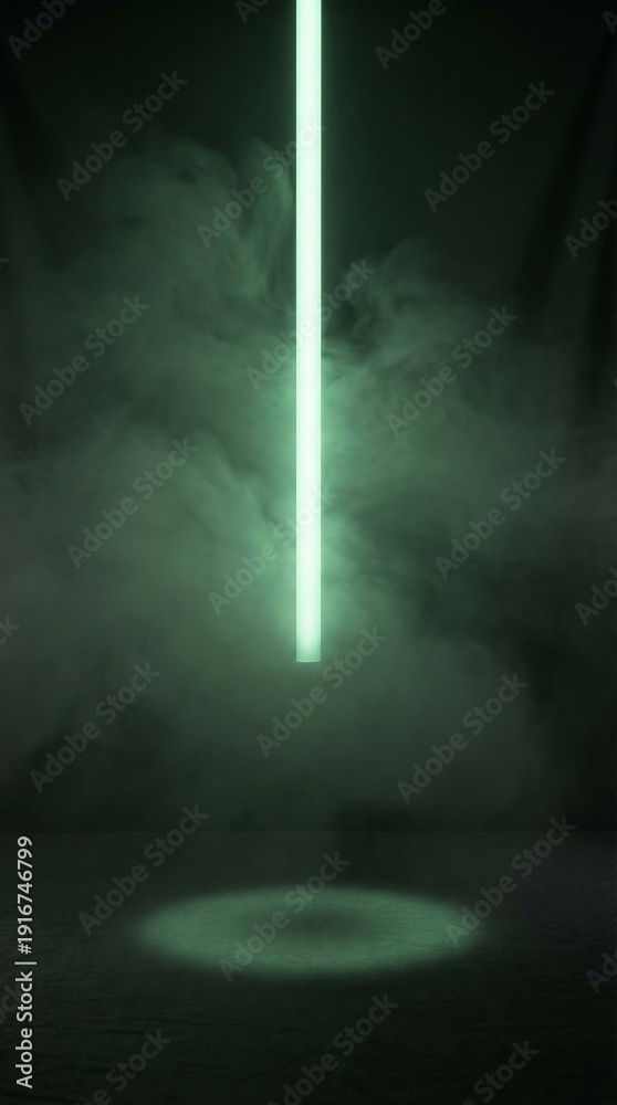 Obraz premium Glowing green light in dark smoky atmosphere creates mysterious ambiance