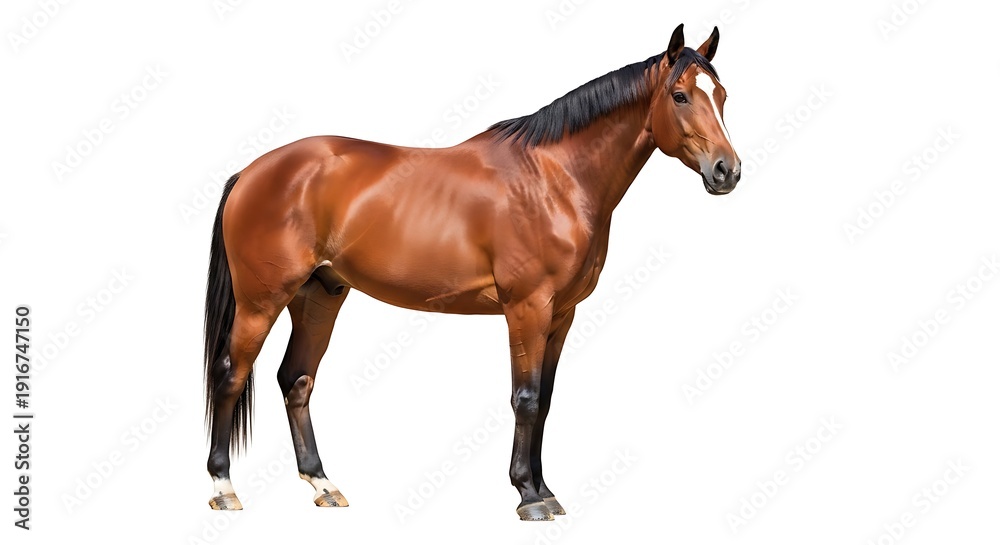 Fototapeta premium Brown horse isolated on white background with shadow. AI GENERATED.