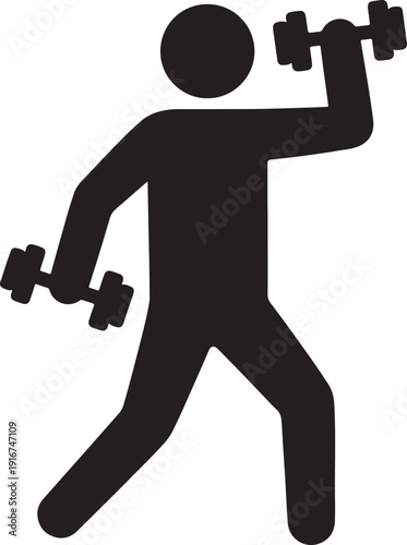 Silhouette of a man exercising and lifting dumbbells in a sporty fitness style vector illustration