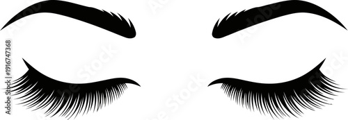 Close-up of elegant eyebrows and dramatic false eyelashes. Minimalist design with soft pink background. Ideal for beauty, fashion, and lifestyle content.