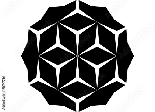 Abstract crystal, diamond. Vector black pattern on white background. Symmetrical Design Element. Vinyl applique. Snowflake. Silhouette. Cut. Facets