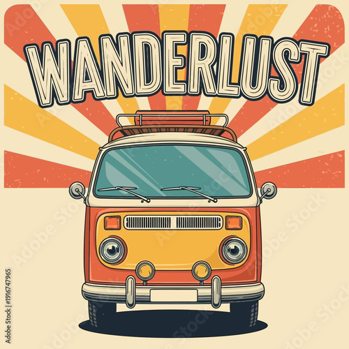 Retro Camper Van Wanderlust Vintage Travel Poster