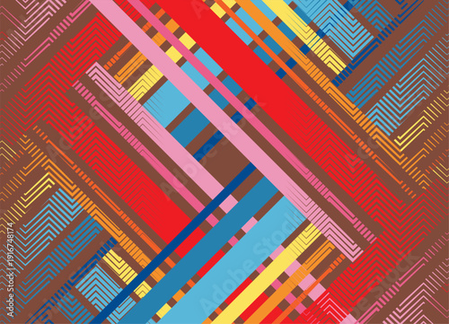 Vector pattern in retro style from lines of different thicknesses and colors. 70s design element. Abstract sports background for covers, advertising, posters, packaging. Disco, vintage