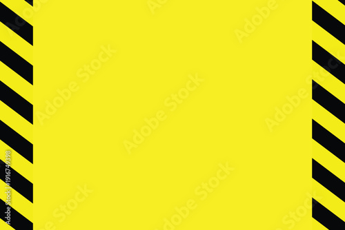 This image features a high-visibility warning theme. A bright yellow central area is framed by vertical borders on both the left and right sides. These borders contain thick, diagonal stripes