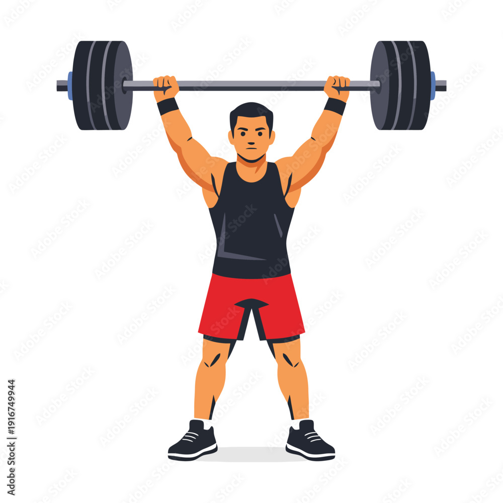 Fototapeta premium Male weightlifter lifting barbell in gym attire.