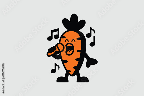 A cute orange carrot character singing with musical notes