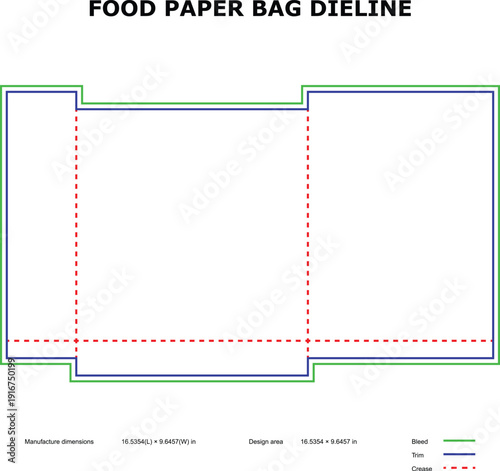 A detailed diagram of a food paper bag die line template