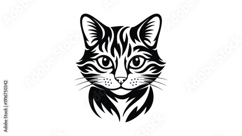 Black and White Tribal Style Cat Face stylized