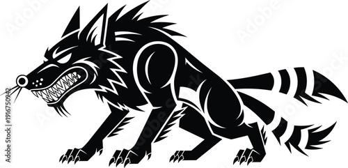Aggressive wolf mascot illustration, fierce wild animal black silhouette vector logo design isolated on white background
