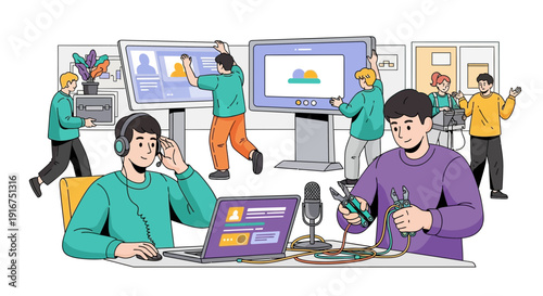 Team of Technicians and Creators Working in a Modern Lab