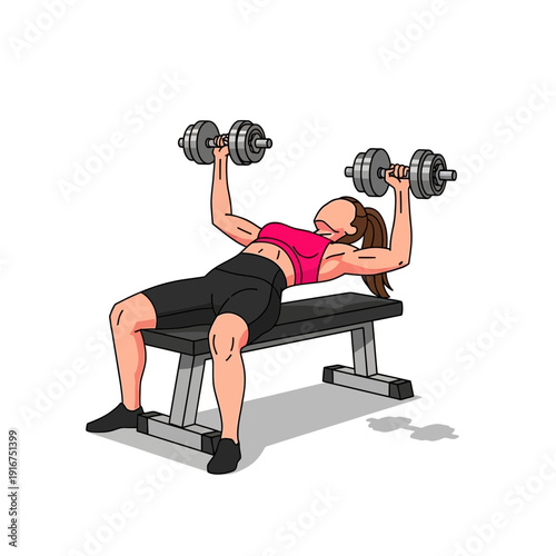 Woman Bench Press with Dumbbells