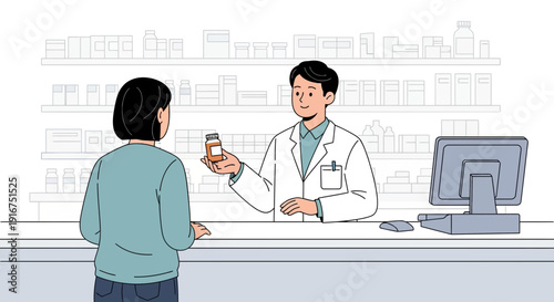 Pharmacist Assisting Customer at Pharmacy Counter