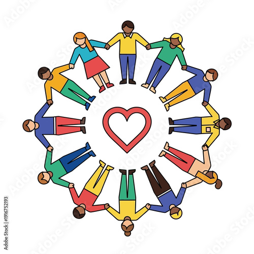 Diverse Group Circles Hands Around Heart