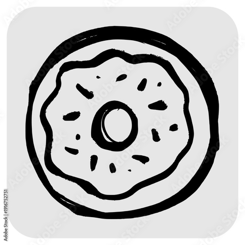 Sprinkled Donut Illustration. Simple Hand Drawn Food Icon for Bakery Dessert and Sweet Shop Branding.