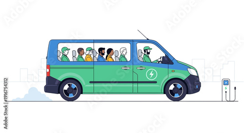 Electric Shuttle Van with Passengers