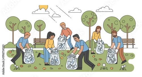 Community Park Clean Up Volunteers Picking Litter