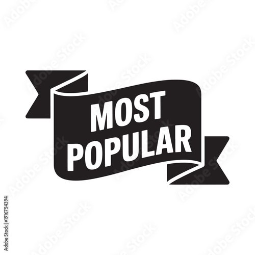 Black ribbon banner displaying the text most popular in bold lettering