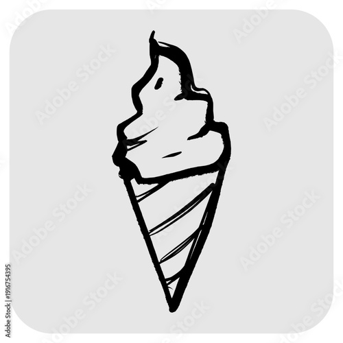 Soft Serve Ice Cream Cone Illustration. Minimalist Hand Drawn Food Icon for Dessert and Cafe Branding.