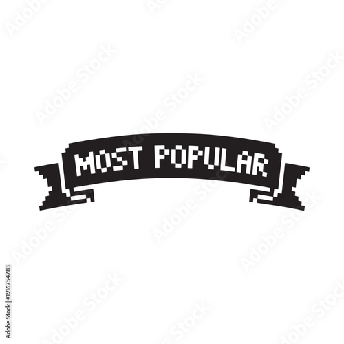 Pixelated ribbon banner displaying the text most popular in black