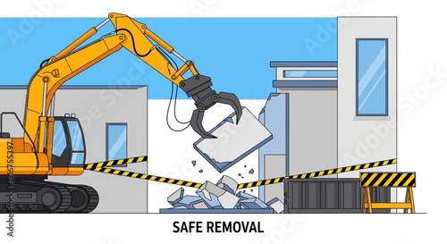 Excavator demolishes building with caution tape in place