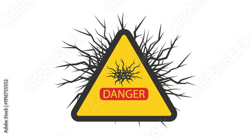 Warning sign with electric shock danger symbol on yellow background