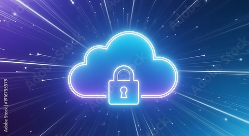 Wallpaper Mural Neon cloud with padlock icon representing secure cloud computing and data storage in digital space Torontodigital.ca