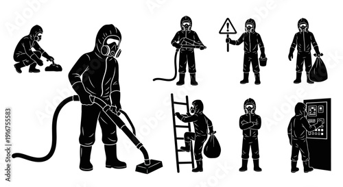 Hazmat team in action with gas masks and protective suits