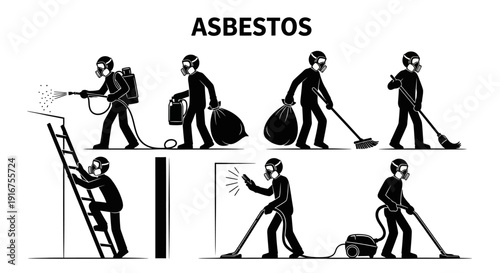 Asbestos removal workers in hazmat suits performing cleanup operations